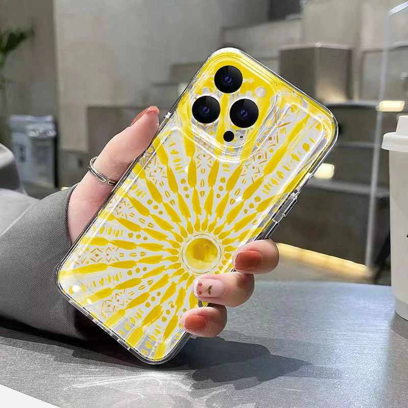 Yellow Sun Clear Phone Case for iPhone 17 16 Pro Max 15 Pro 14 Plus 13 12 11 17 Air 16E X XR XS 7 8 Plus TPU Shockproof Cover