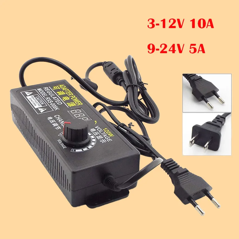 Adjustable Display Screen 9V-24V 5A 3V-12V 10A 100V-240V Universal Adapter Power Supply 5.5*2.5mm/5.5*2.1mm for home Car hotels