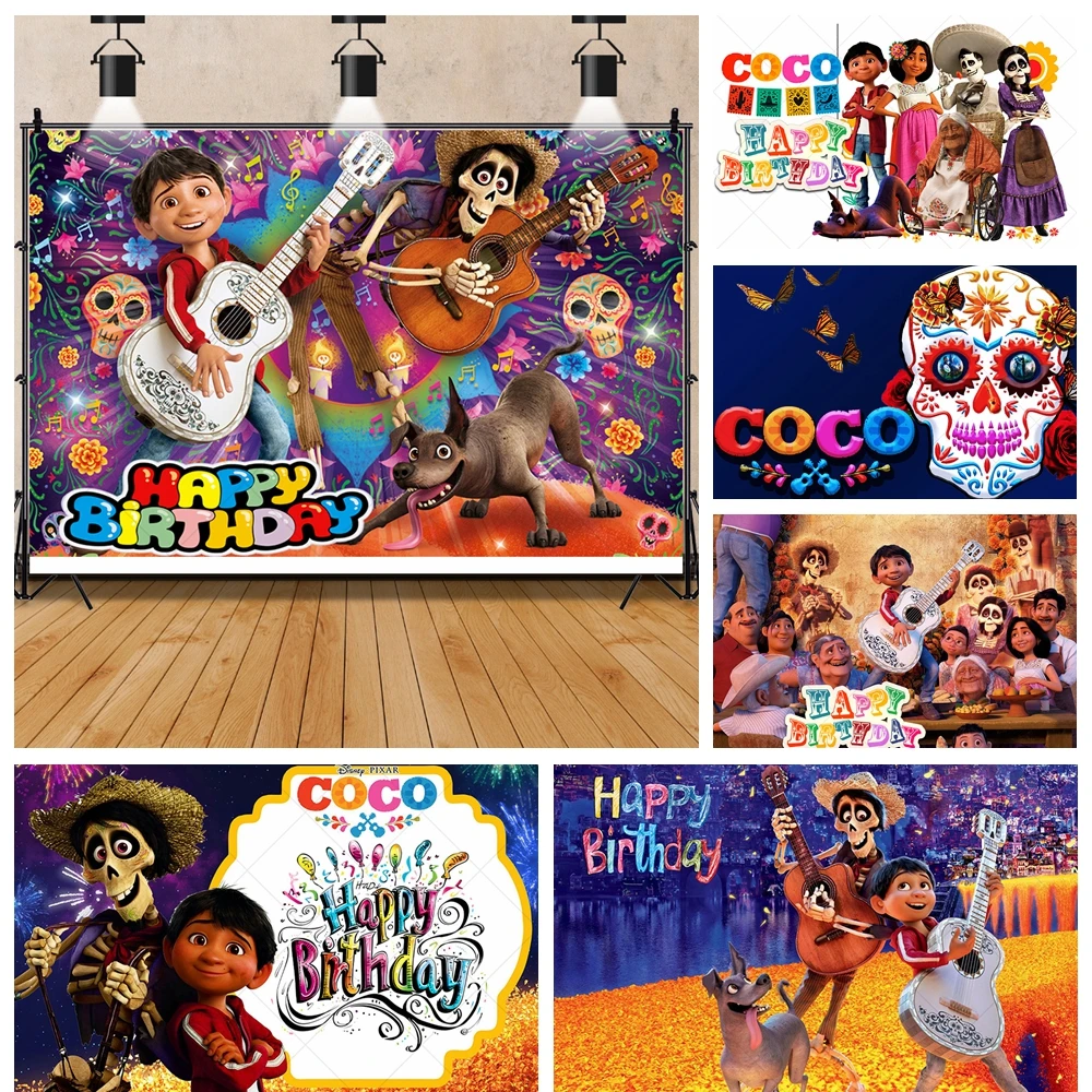 

Disney Coco Skull and Boy Healing Movie Kid Birthday Party Banner Backdrop Custom Child Room Photography Poster Decor Background