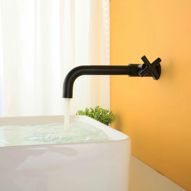 SKOWLL Rubinetto per lavabo monoforo per bagno, montaggio su piano, rubinetto singolo per lavabo freddo, nero opaco