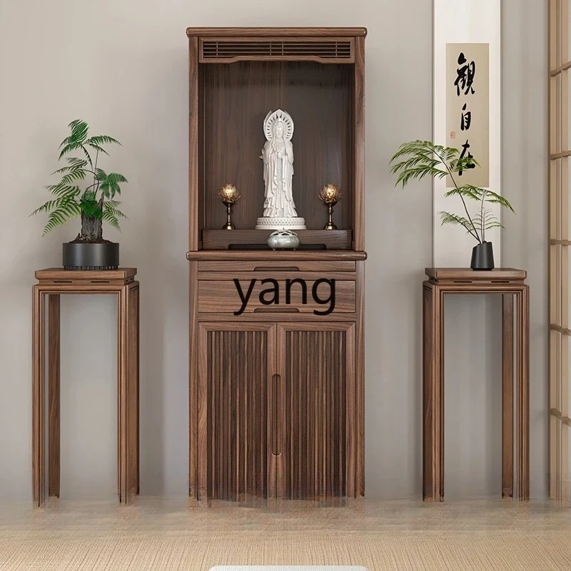 LHH1   Solid Wood Nest New Chinese Vertical Cabinet Buddhist Hall God of Wealth Guanyin Buddha Statue