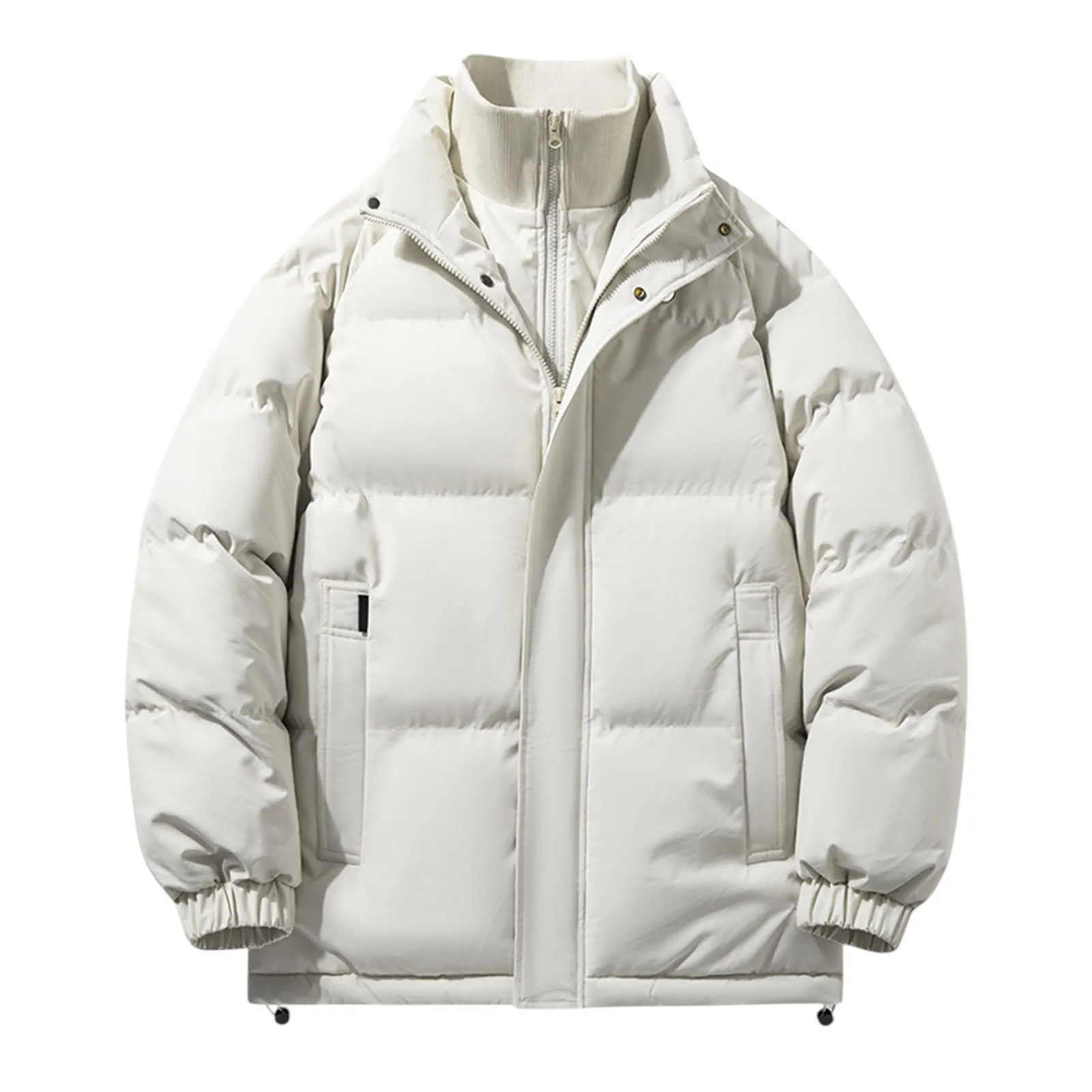 

Winter Unisex Cotton Jacket Faux Two-Piece Lined Patchwork Cotton Coat Thick Warm Waterproof Parka Loose Stand Collar Outwear