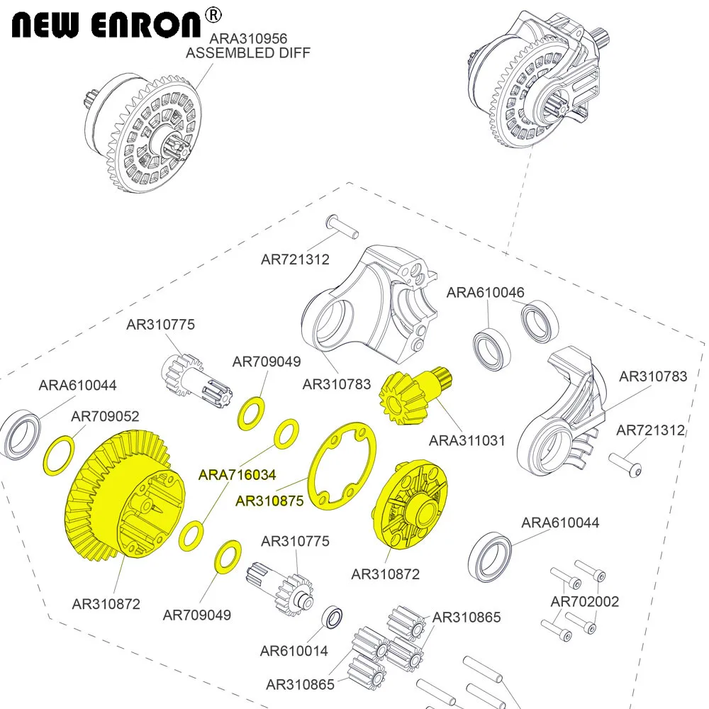 エンロンディファレンシャルケース,37t,13t,ar310872,ara311031,arma 1,10,大きな花崗岩の岩,1/8屈折,新品
