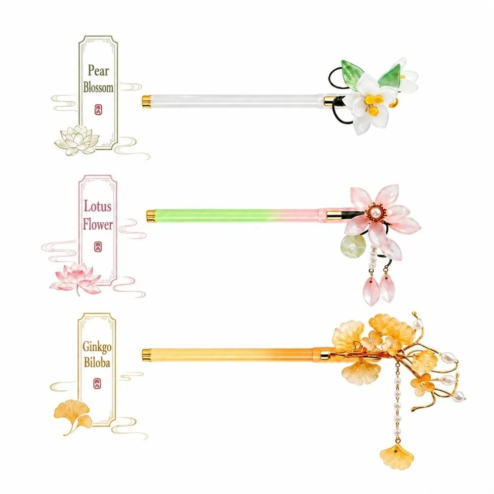 2-in-1 2-in-1 Hair Stick Pen Chinese Style 5mm Black Ink Hair Stick Ballpoint Pen Smooth Writing Floral Tasse