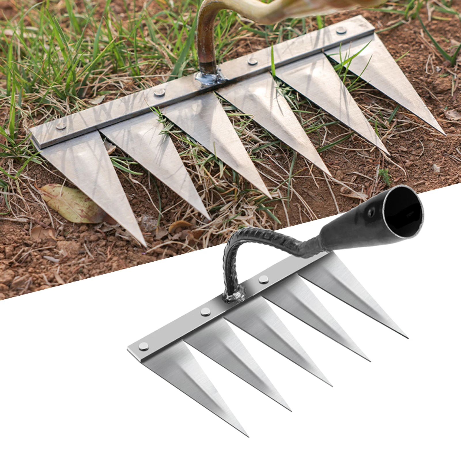 Imagem -04 - Metal Yard Rake Weeding Hoe Weeding Scarifier Artefato Ferramentas Agrícolas Jardim Cultivador Dethiecher Rake 7-tooth