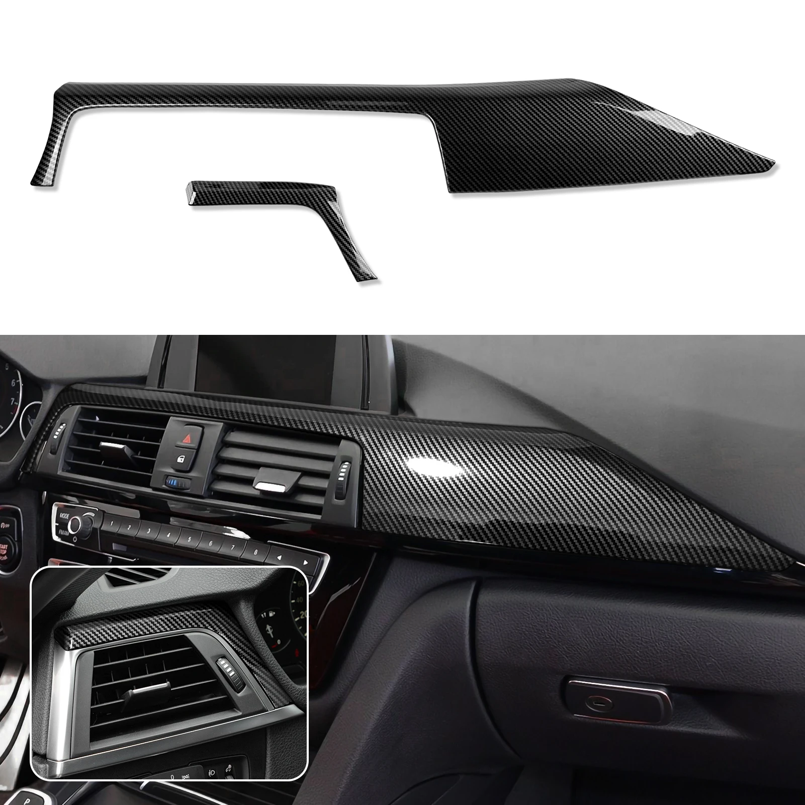 For BMW F30 F31 F34 3GT F32 F33 F36 (2012-2020) Center Console Dashboard Panel Cover Trim Accessories, Carbon Fiber ABS Sticker