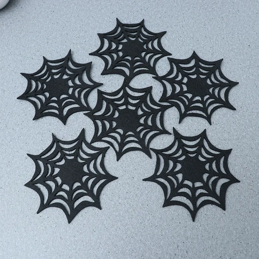 9Pcs Spider Web Felt Coasters Halloween Decor Heat Insulating Reusable Table Protection Drink Pad Set for Festive Parties