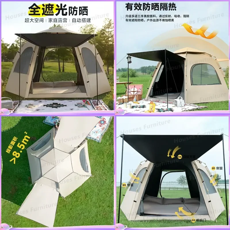 For Automatic Hexagonal Camping Tent Waterproof Sunscreen Quick Open Portable Outdoor Park Beach Shelter Car Roof Top Tent