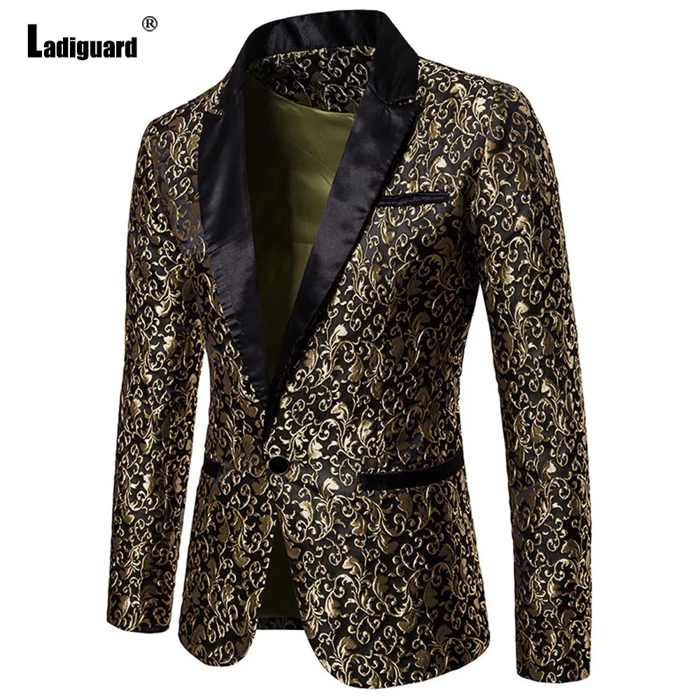 Mens Vinatge Fashion Wedding Blazer Spring Casual retro Flower Print Jacket Single Button Coats Men Elegant Formal Party Blazers