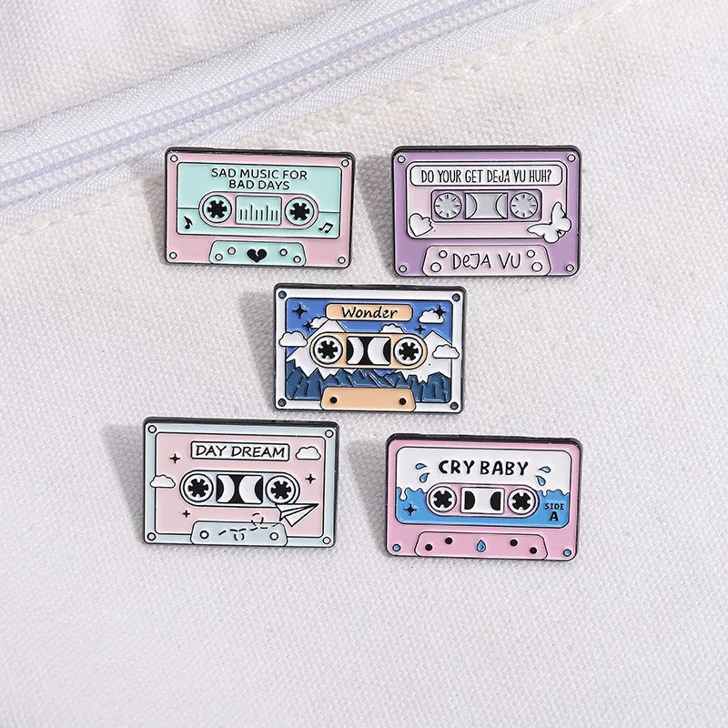 Magnetic tape radio set metal Enamel Pins Custom Myth Brooches Bag Clothes Lapel Pin Badge Animal Jewelry Gift for Kids Friends