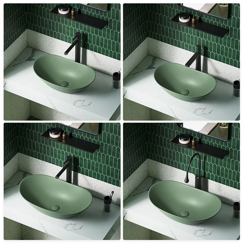 Green washbasin Nordic minimalist basin creative countertop basin ceramic deepening washbasin sink light luxury washbasin