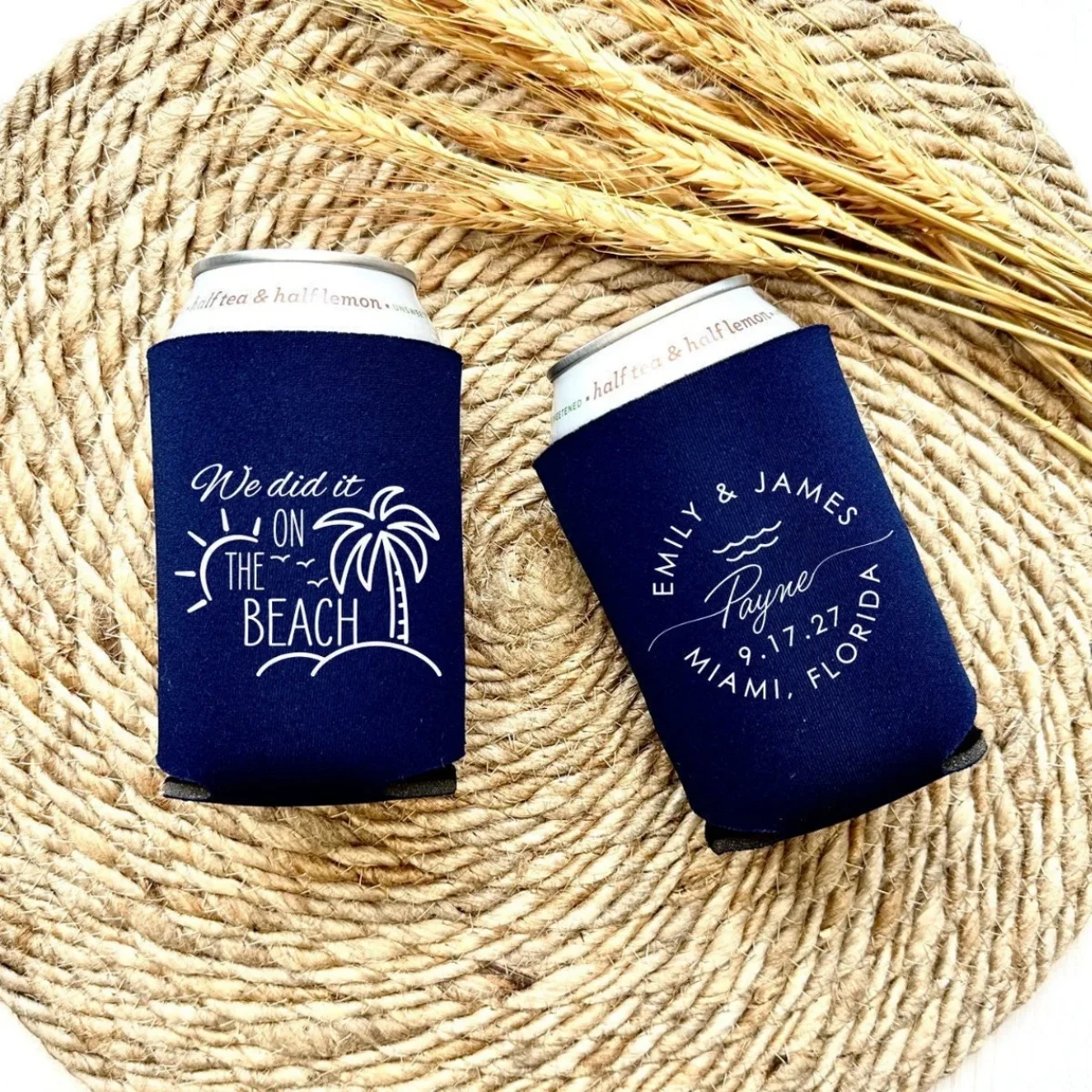 Enfriadores de latas personalizados para boda en la playa, porta latas personalizados, recepción de boda, regalo de fiesta de boda, soporte para cerveza, WED-0, 10/20/30 Uds.