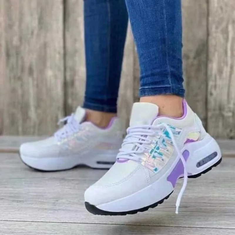 Womens Fashion Sneaker Platform Air Cushion Breathable Mesh Walking Shoes Running Athletic Casual Comfort Lace Up Trainer Lady view 3