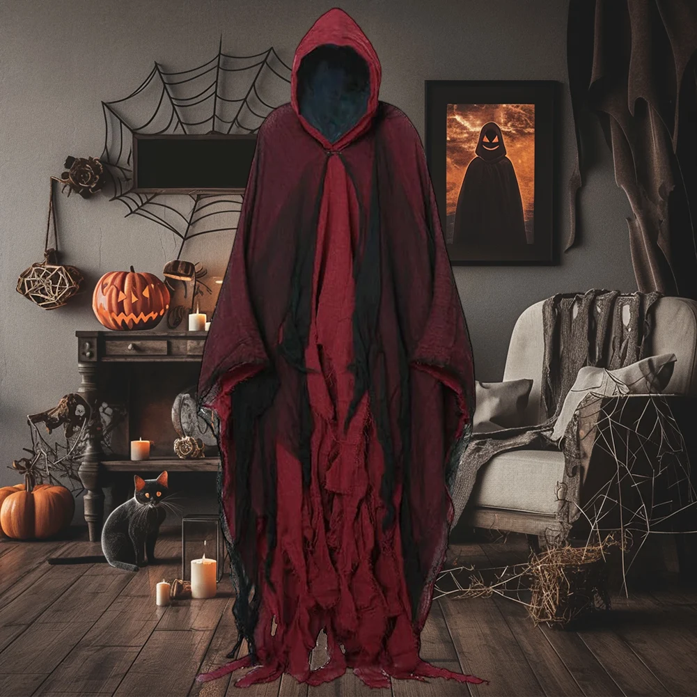 

Halloween Ghost Costume Ghost Cape with Hood Party Themed Scary Adult Cloak Cosplay Hooded Robe for Men Women