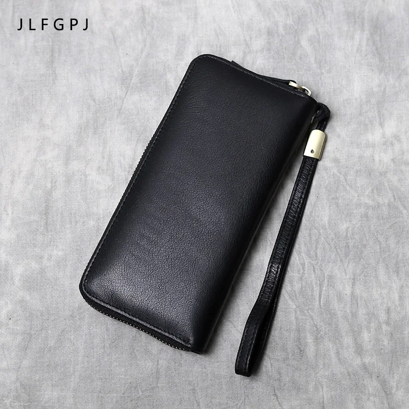 

New Retro Leather Wallet Men's First Layer Cowhide Large Capacity Casual Long Zipper Clutch Wallet