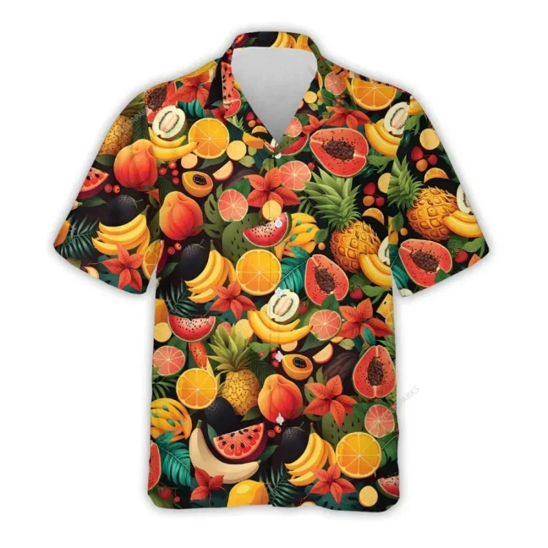 3d Print Strawberry Watermelon Hawaiian Shirts Men\'s Tropical Fruits Graphic Summer Beach Aloha Shirt Button Short Sleeve Blouse