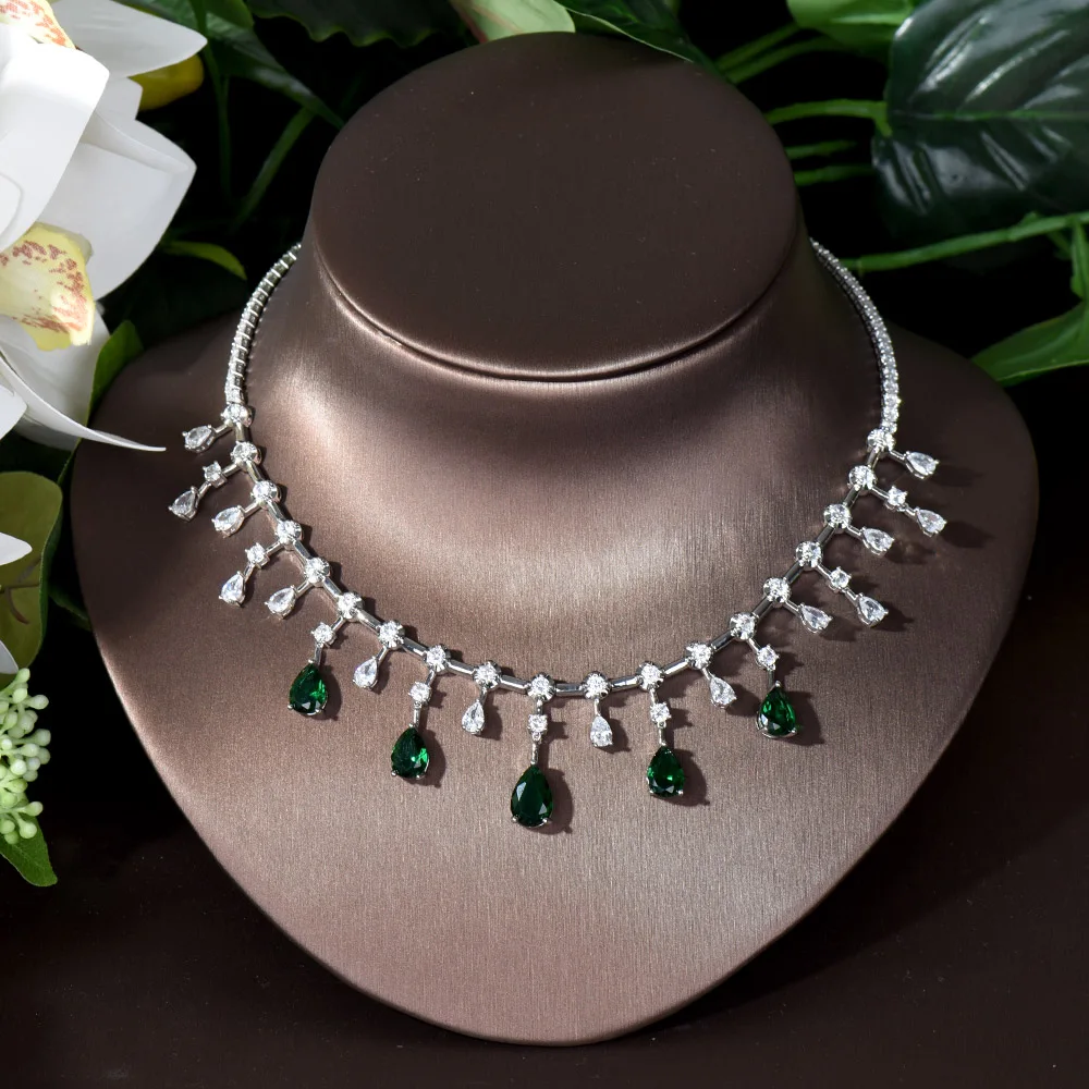 HIBRIDE New Fashion Four Colors Water Drop 4PCS Women Necklace Earring Sets CZ Dubai Nigeria Wedding Jewelry Accessories N-431