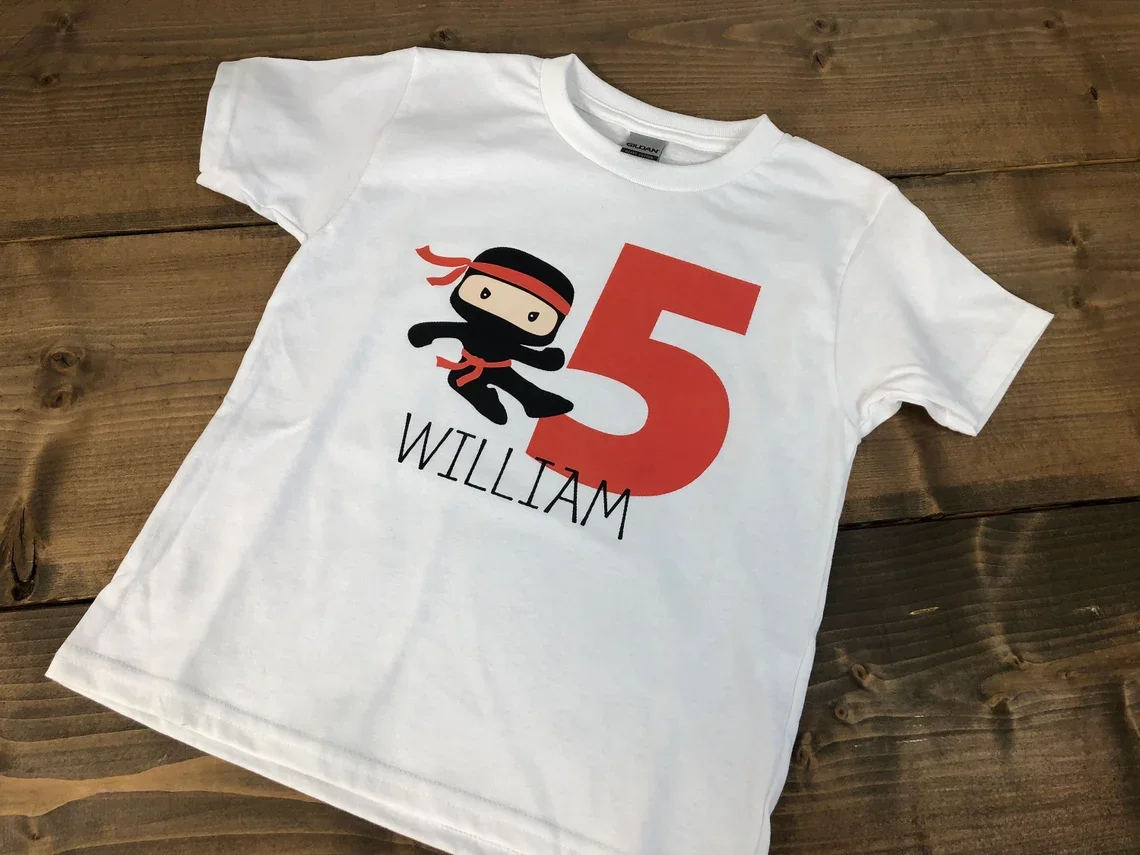 1-9th Personlized Color Nuberm Name Ninja Theme Kids Birthday White Shirt Custom Birthday Gifts Birthday Family Party Decoration