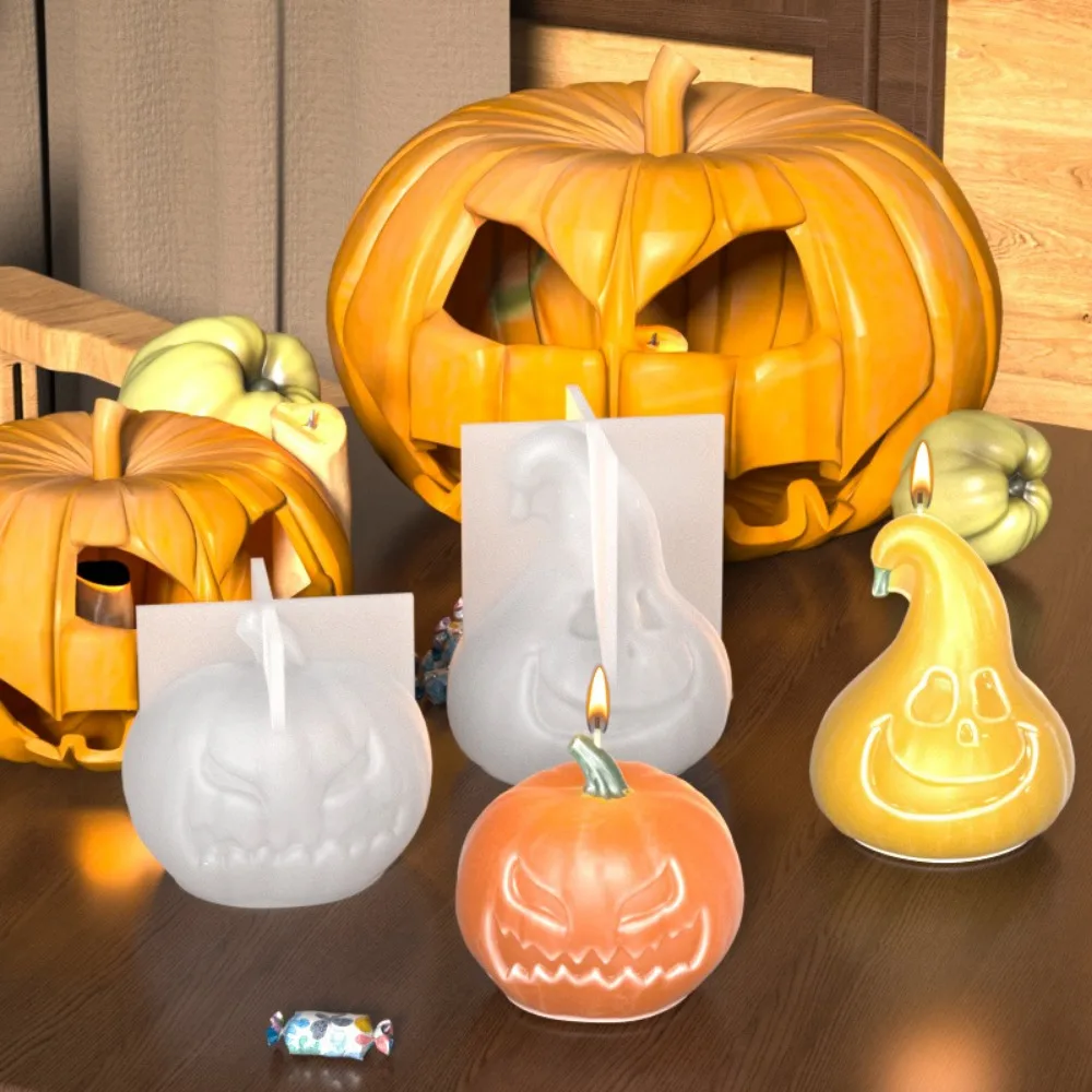 Expression Squash Pumpkin Silicone Candle Mold Smiley Angry Cushaw Soap Resin Crystal Mould Party Decor Halloween Chocolate Gift