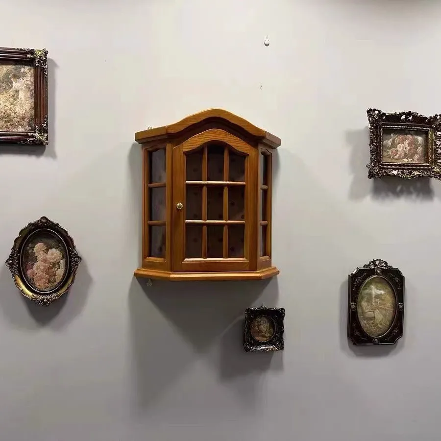 

French retro solid wood wall closet living room bedroom decorative display cabinet antique locker wall locker