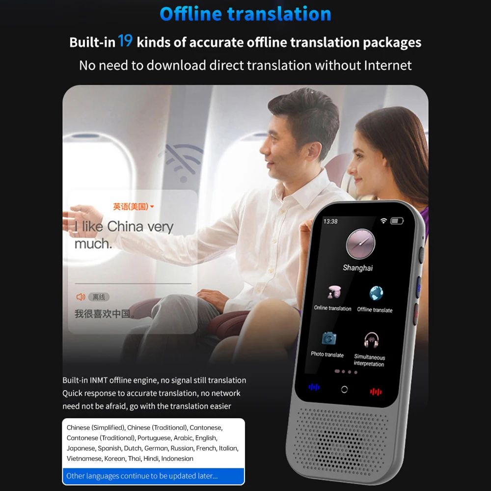 Language Translator Device with 138 Languages Voice Translating 16 Offline Translation Simultaneous Interpretation Support Voice