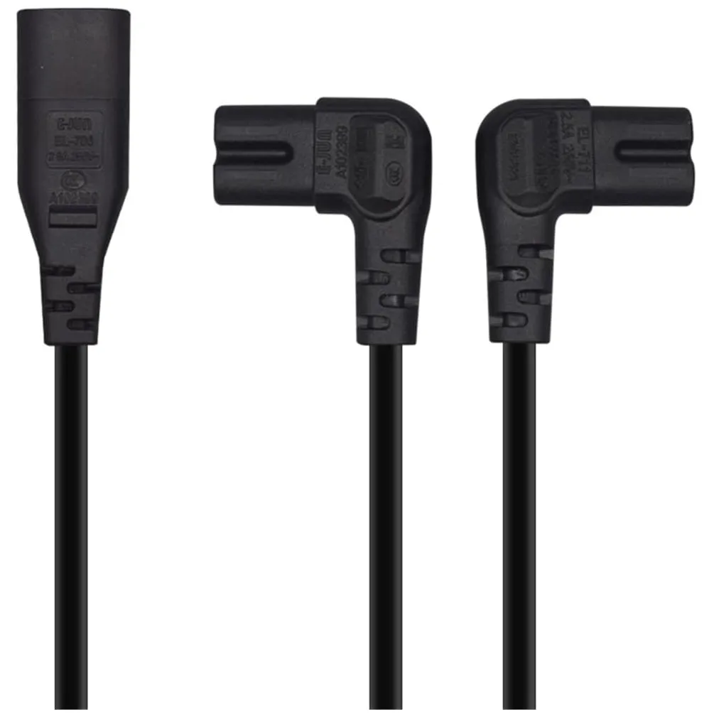 IEC C8 to Dual C7 Power Cable 1PCS 2Pin Figure 8 Male to 2 Female Y Splitter Right Angle Connector for Monitor Power Cord 30CM ﻿