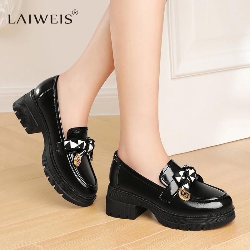 

Female Shoes Women Fashion Mary Janes Round Toe Flats Loafers Leather Shoes Platform Casual Butterfly Knot Ladies Heels Black