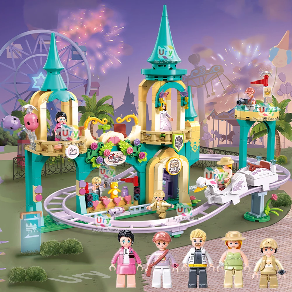 Sluban Friends, городские развлечения, замок-чевник, американские горки, подставка для колеса обозрения, модель, набор строительных блоков, игрушка «сделай сам» для девочки, подарок