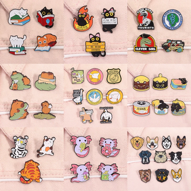 2-10pcs/set Cartoon Animal Collection Enamel Pins Cute Capybara Pet Dogs Cats Brooches Lapel Badge Jewelry Gift For Kids Friends