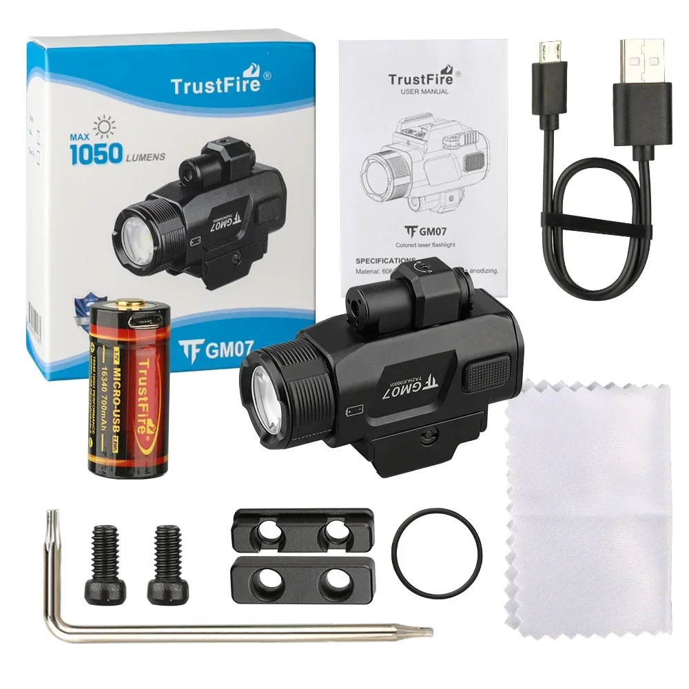 

New Trustfire Tactical Pistol Light 1050Lumen Rechargeable Flashlights 2 Modes IP65 Torch for Glock Quick Release