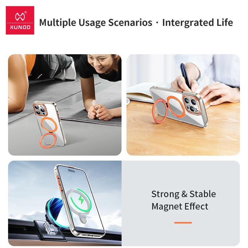 Xundd Case For iPhone 15 Pro Max Case For iPhone 15 Series Built-in Airbag Support Wireless Charging Magnetic Holder Case