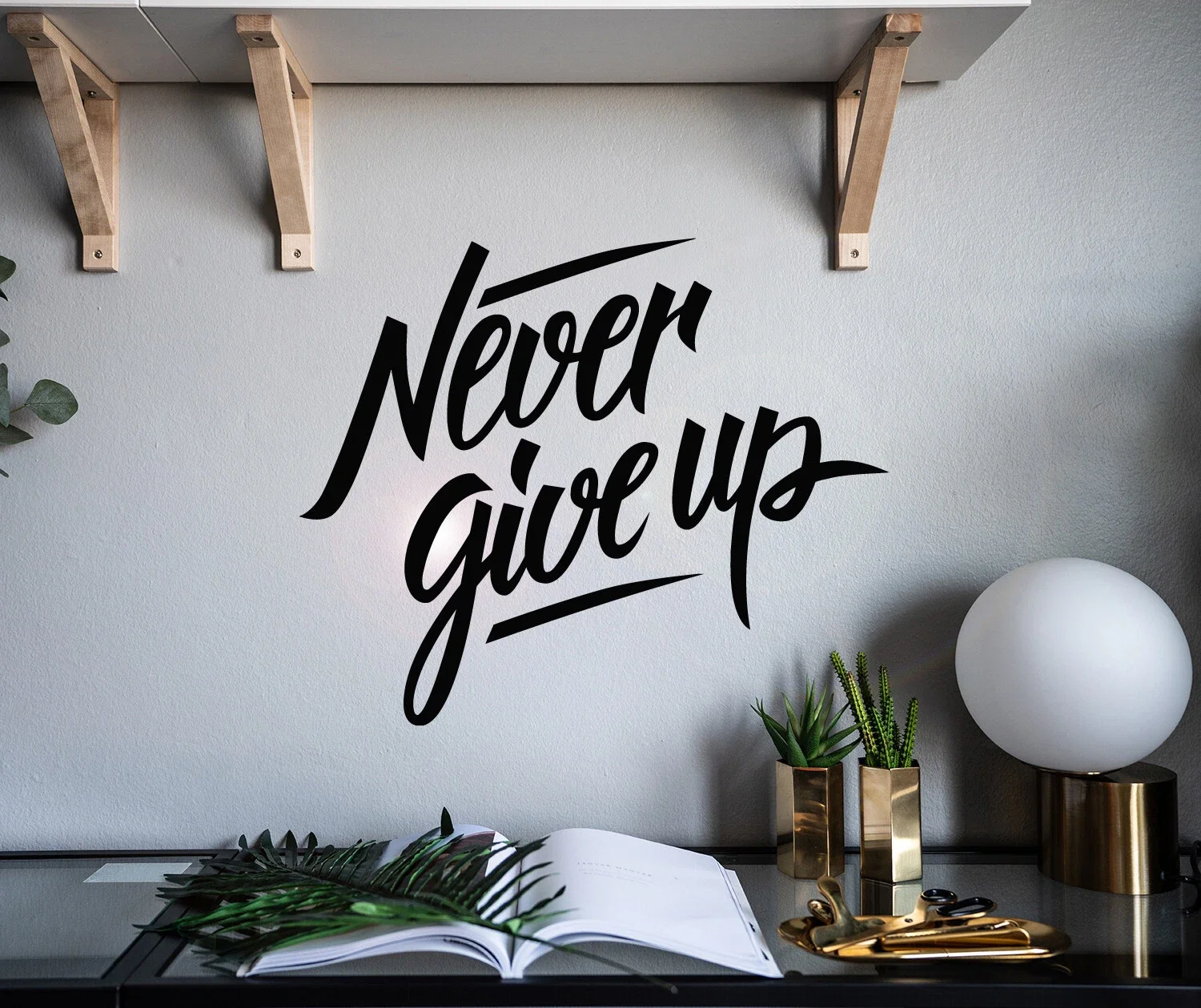 Vinyl Wall Decal Motivation Quote Never Give Up Stickers 22.5 in X 18 in GZ097