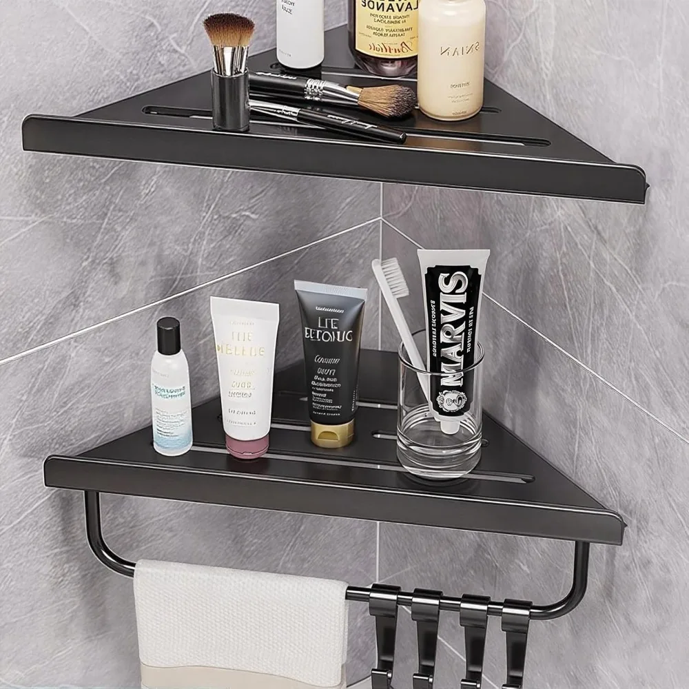 

Угловая полка для душа, 2 упаковки душевых кабин для ванной комнаты с 4 крючками, угловой органайзер для душа без сверления, устойчивый к ржавчине, 2 упаковки-черный