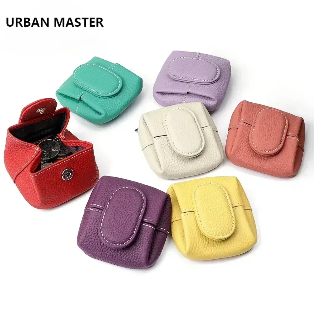 URBAN MASTERMini Lychee Pattern Coin Purse, Solid Color Buckle Key Earphone Storage Bag, Casual Change Pouch for Daily Use 1944