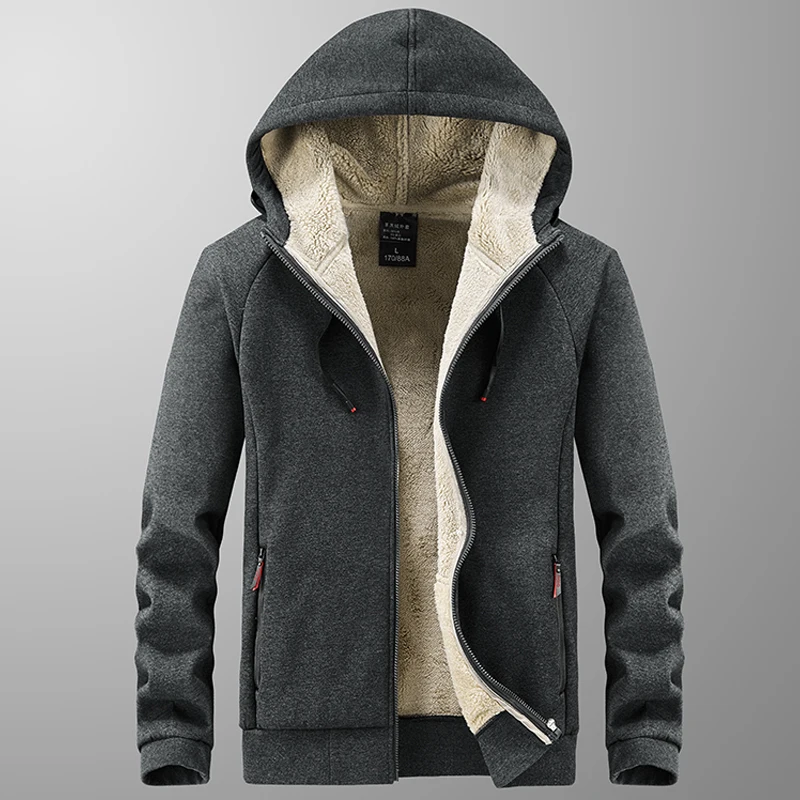 High Quality Male Warm Cashmere hoodies Men Sportswear Jackets Male sweatshirt Fleece Men's Jacket Winter Lamb Fleece hoody Mens