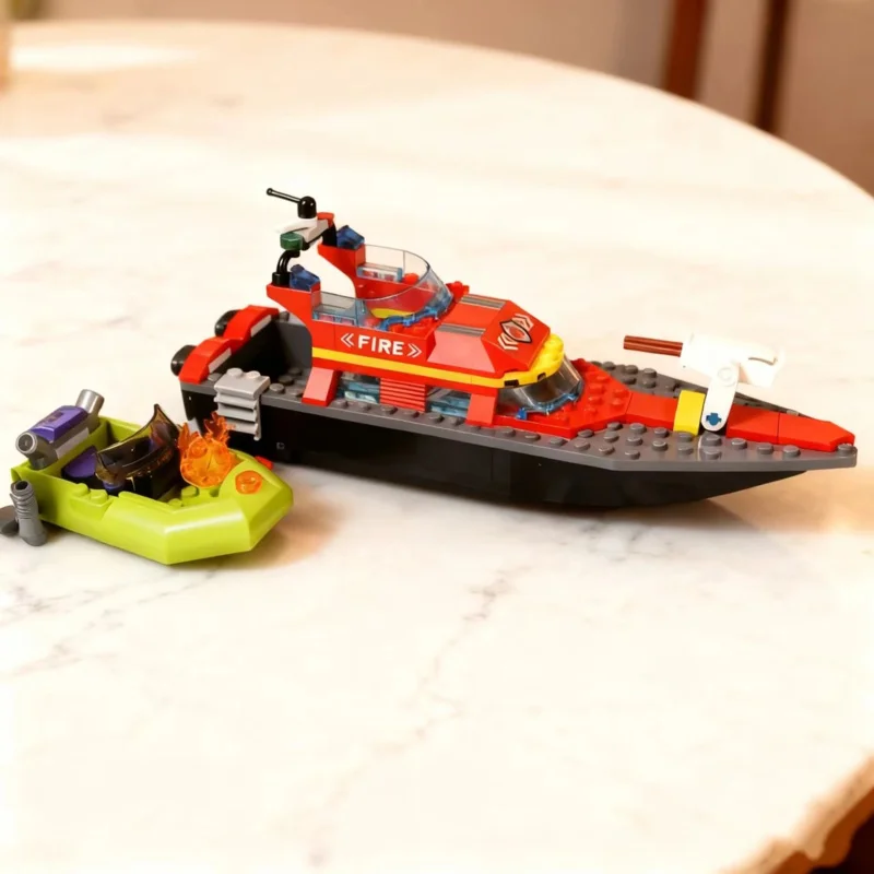 

Совместимые наборы MOC для третьих вечеринок, городская серия, строительные блоки, пожарная лодка, морской скоростной катер, детские игрушки, сборка подарка