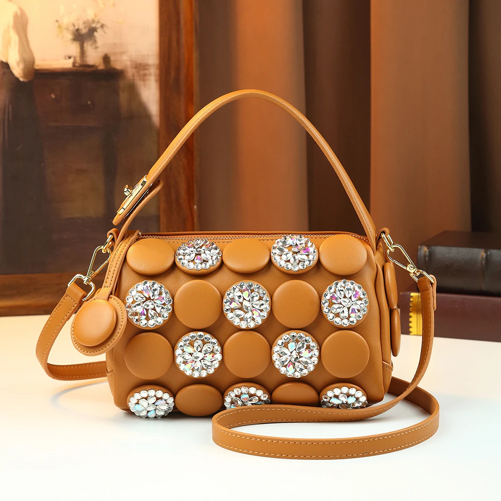

Стильная женская сумка через плечо из искусственной кожи с декором из стразов, модная сумка-кроссбоди, маленькая дизайнерская сумка-подушка для женщин.