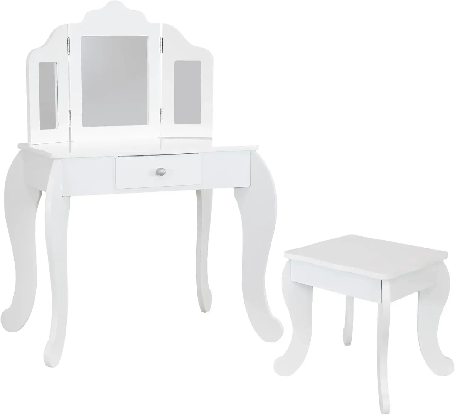 Beauty Bliss-Ensemble de vanité en bois pour petites filles, bureau de courtoisie pour enfants avec miroir, MEL, et tabouret, blanc