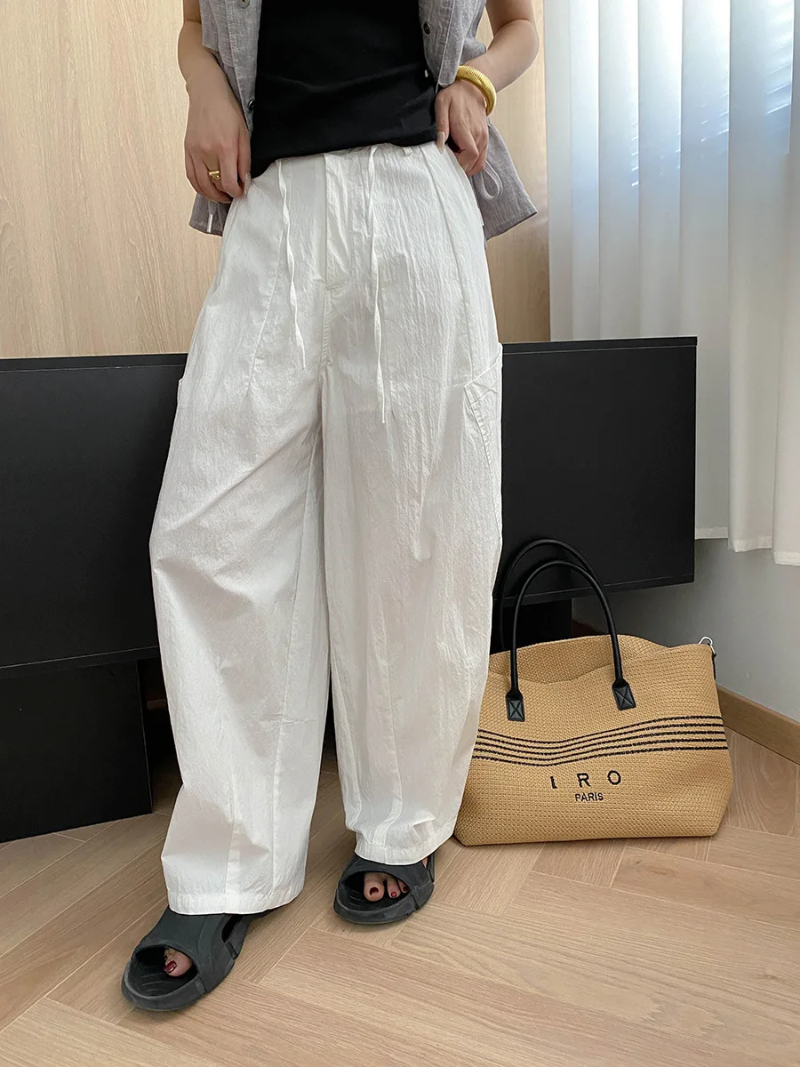 

Spring and summer women's casual solid color high waist loose wide leg pants