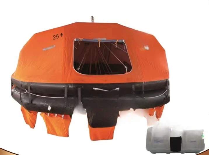 Hangable life raft, marine hoisting, self-righting inflatable life raft