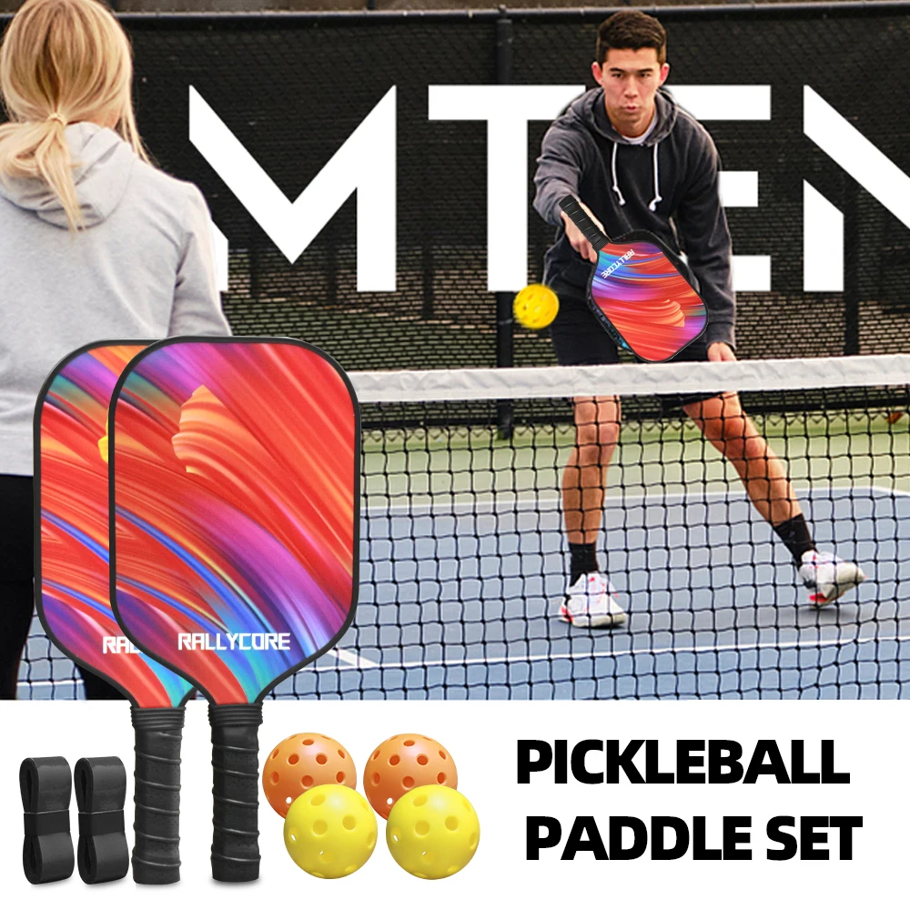 Ensemble de pagaies de Pickleball en fibre de verre (paquet de 2) avec sac puissance améliorée pour les débutants, complet avec des balles
