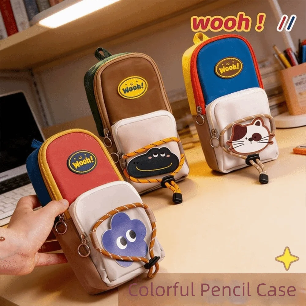Vintage Large Capacity Pencil Case Simple Design High Appearance Level Pen Bag Color-Blocked Cute Stationery Bag Student