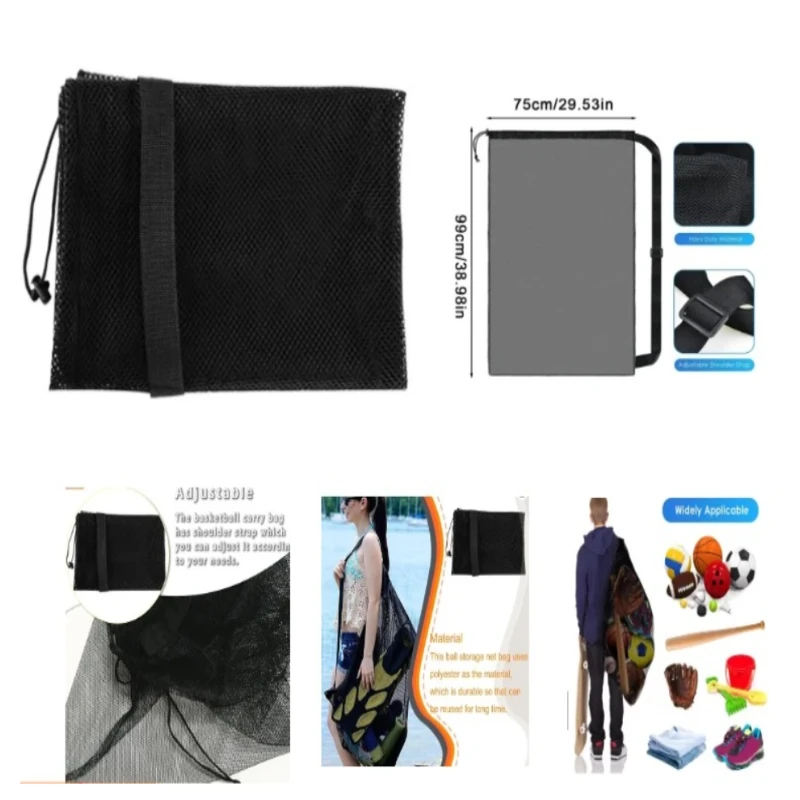 

Сетчатая футбольная сумка большой вместимости с карманом на молнии, сетчатая сумка для волейбола и футбола, очень большая сумка для хранения баскетбола на шнурке