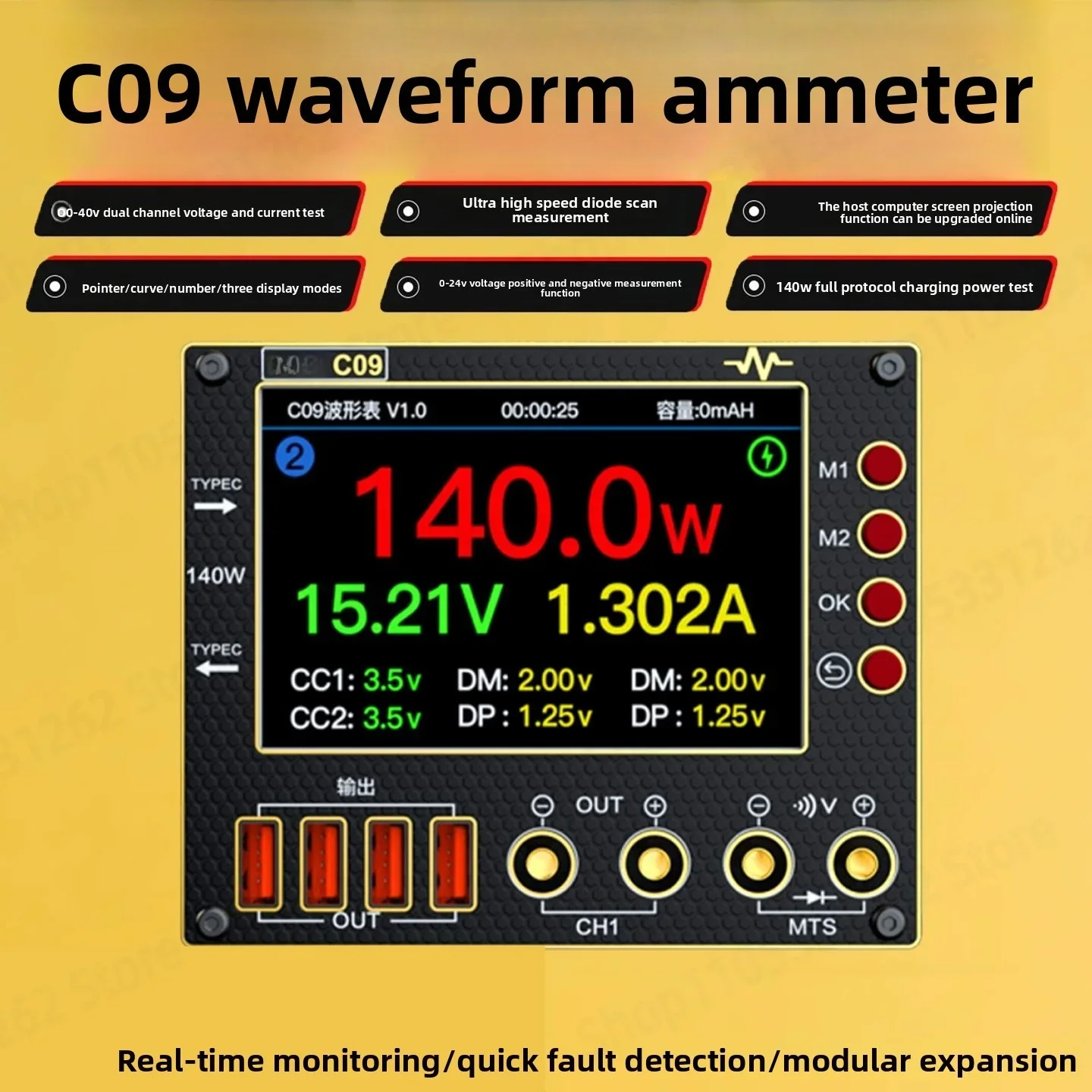 C09 Waveform AmmeterPointer Curve Display Current and Voltage Detection Multimeter Measurement Power Supply Secondary Screen