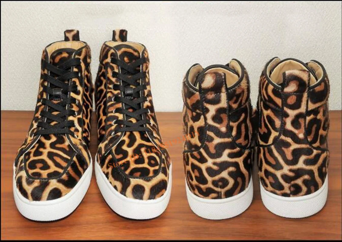 

High Top Sneakers Leopard Printed Men Shoes Lace Up Yellow Casual Skateboard Shoes Fashion Footwear