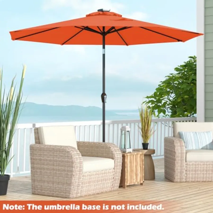 Outdoor Patio umbrella with Solar Lights, Table Market Umbrella with Crank and Push-button Tilt System, Solar LED Lighted Patio