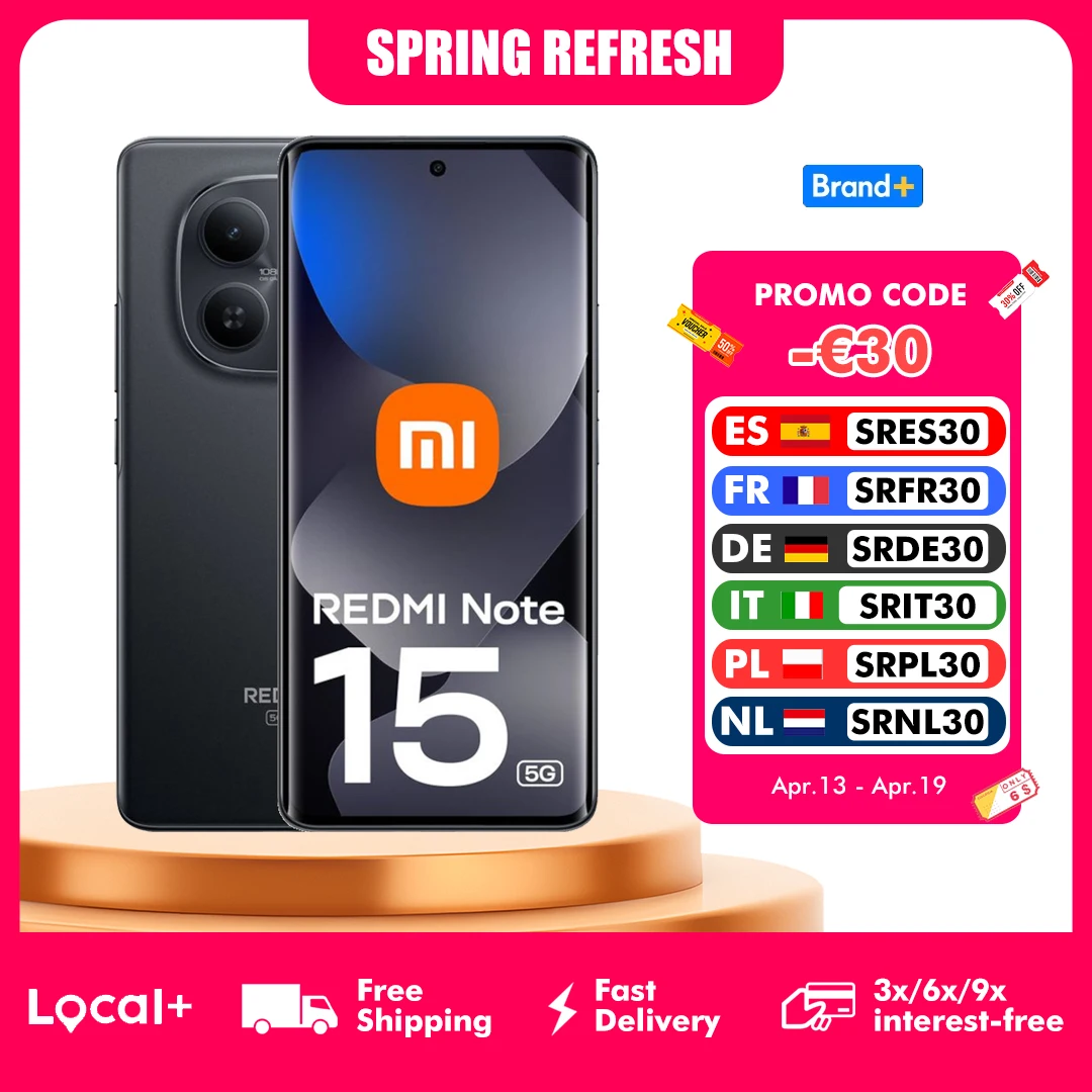 Xiaomi Redmi Note 15 5G 8 Go 256 Go Écran AMOLED FHD+ 6,77 pouces Snapdragon 6 Gen 3 Appareil photo 108 MP Batterie 5520 mAh sans chargeur