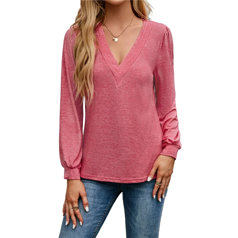 

ASDS-Womens V Neck Long Sleeve Tops Dressy Casual Fall Shirts Puff Sleeve Loose Tunic Trendy Tops Blouses
