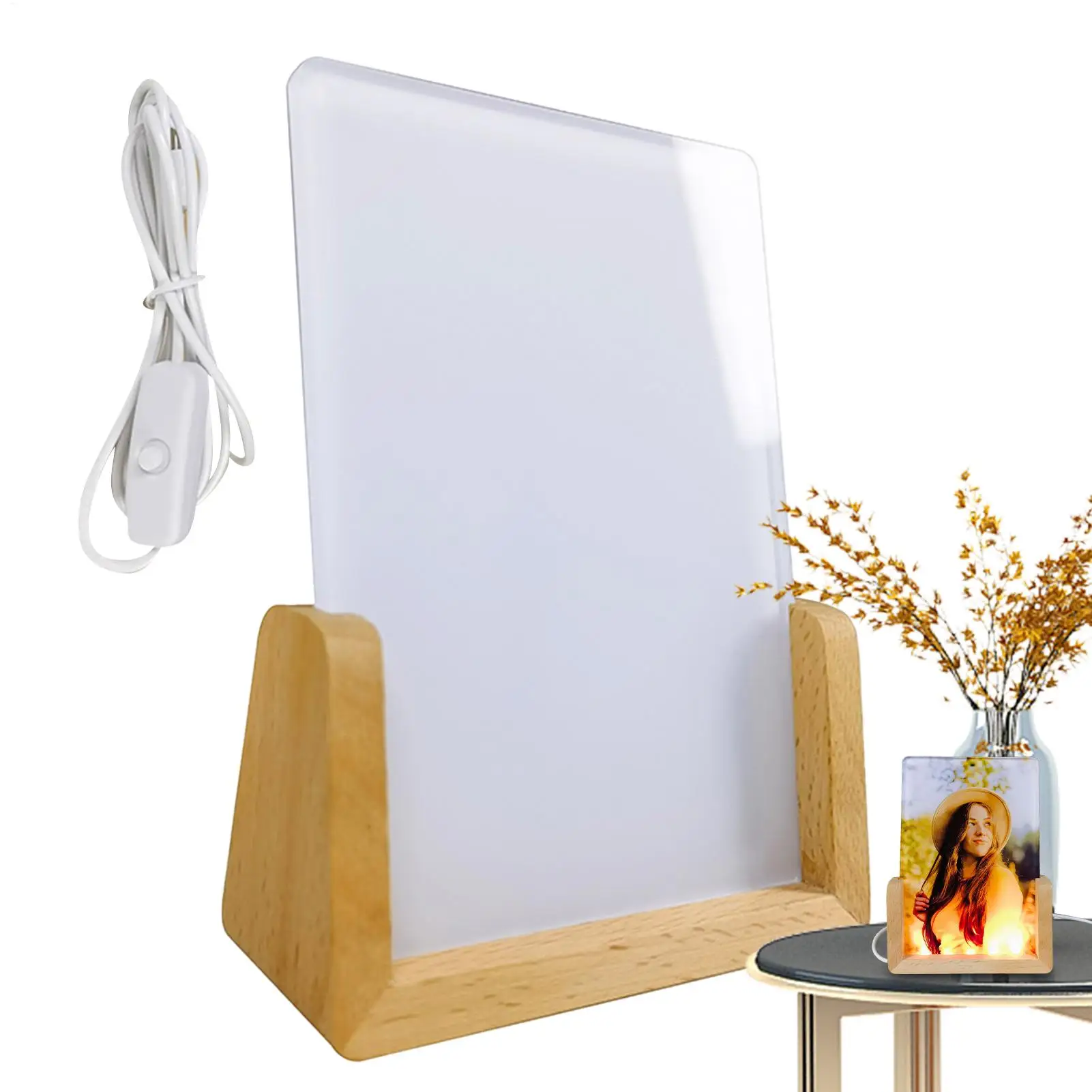 Sublimation Night Lights Blanks Sublimation Photo Blanks LED Acrylic Light Base Heat Transfer Acrylic Photo Frame for Bedroom