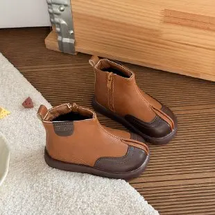 2025 Autumn Winter New Children Short Boots for Girls Fashion Korean Soft Anti-slippery Casual Versatile Keep Warm Leather Shoes